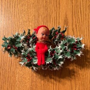 Charming Vintage Pixie On Greenery Red Elf Holiday Wreath
